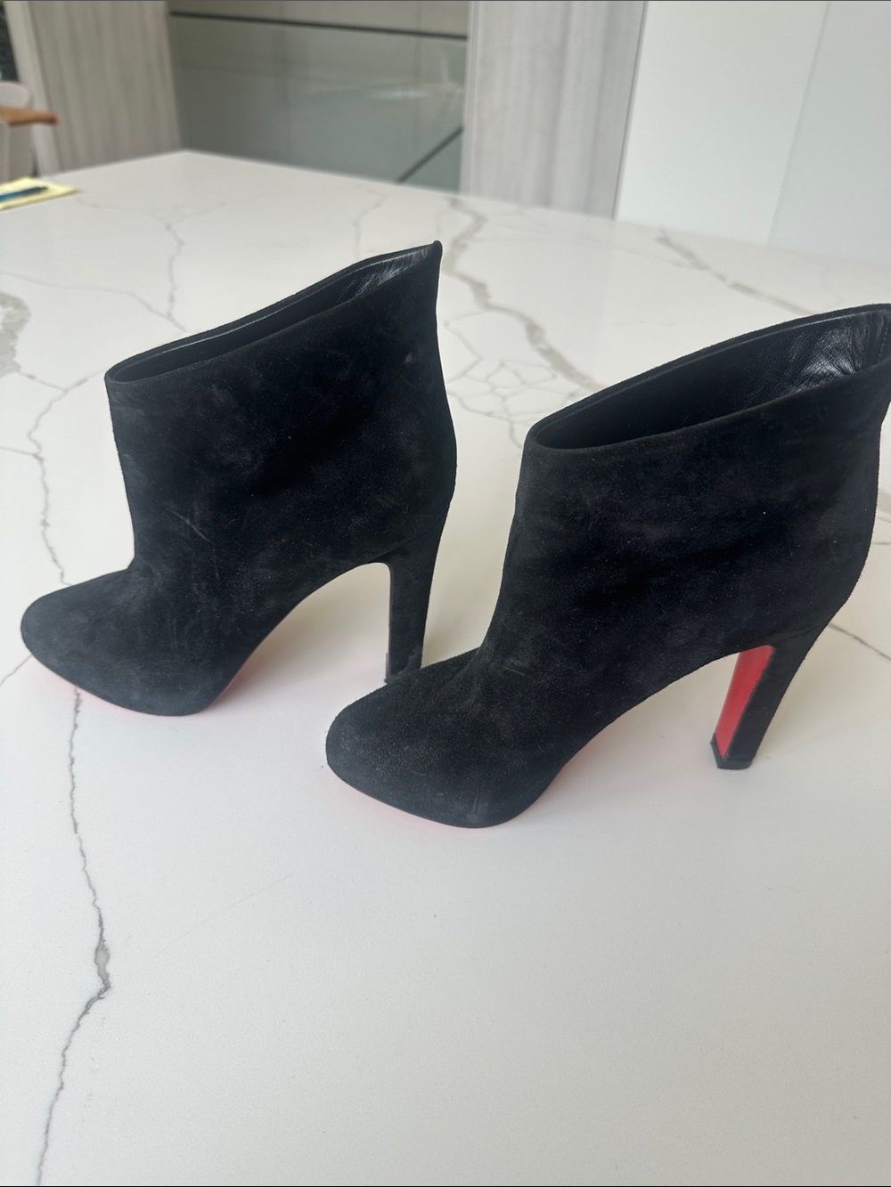 Christian Louboutin Black Suede Red-Soled Ankle Boots